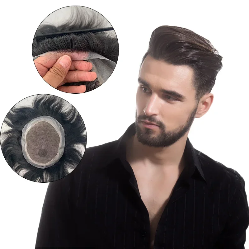 Australia Male Hair Prosthesis Lace PU Base Breathable Natural Hairline 100% Natural Human Hair Toupee Man Wig Exhaust Systems