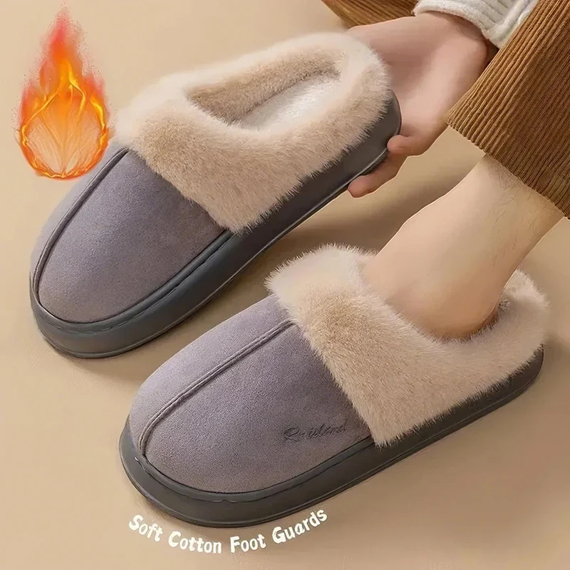 Plush Cotton Slippers Autumn Winter Home Shoes Indoor Thick Sole Non-Slip Cashmere Warm Fashion Slides