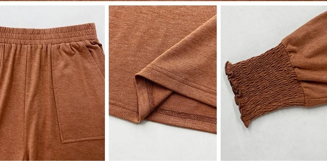 Two Piece Set Women Outfit 2025 Spring New Round Neck Shirred Top & Stretchy Waist Straight Leg Pants Lounge Sets Tracksuit