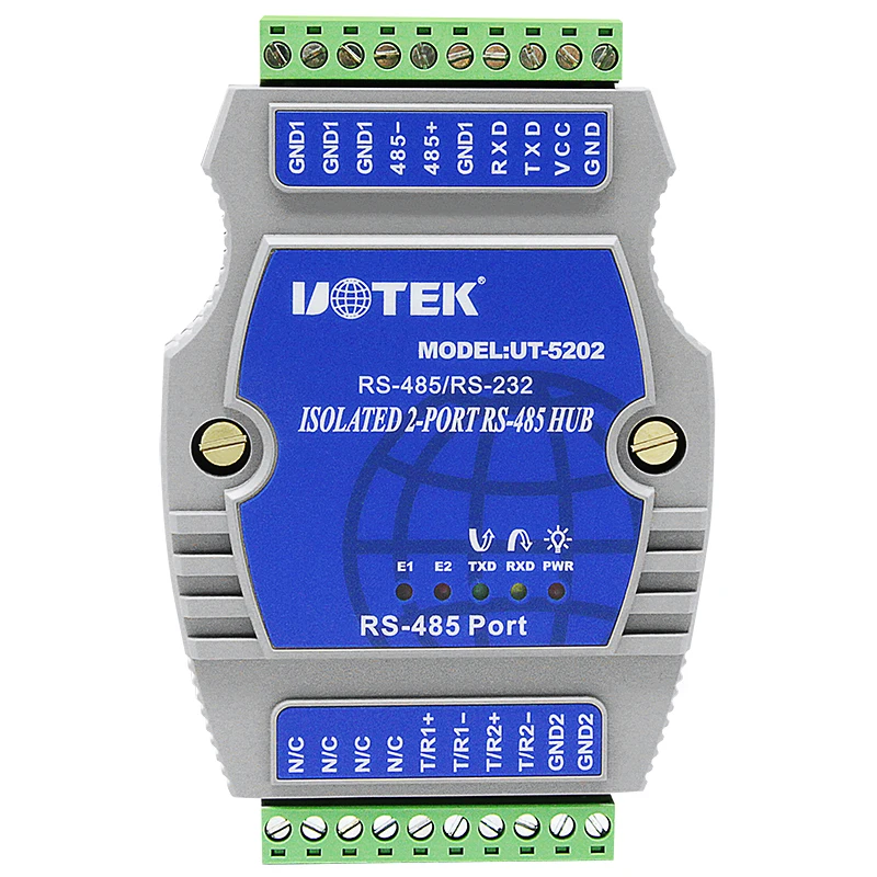 Factory Sale DIN-Rail Industrial RS232 RS485 to 2 Ports RS-485 Hub Asynchronous Half-duplex 15KV ESD RS 485 Hub UT-5202