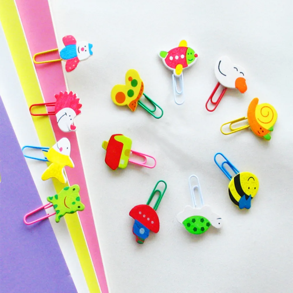 

24 Pcs Wooden Paper Clips Cartoon Animal Design School Stationery Bamboo Clips Kids Cute Patterns Organizing Files Bookmarks