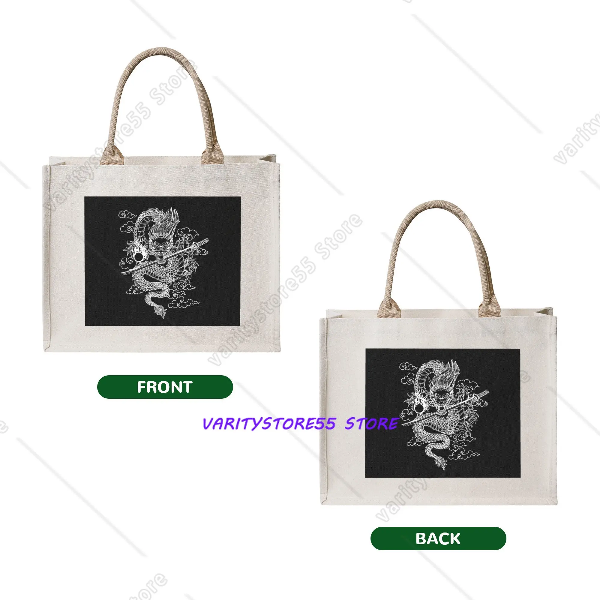 White Chinese Dragon Groceries Tote Shopping Bag Women Funny Mythical Monster Shoulder Shopper Bag Large Capacity Handbag
