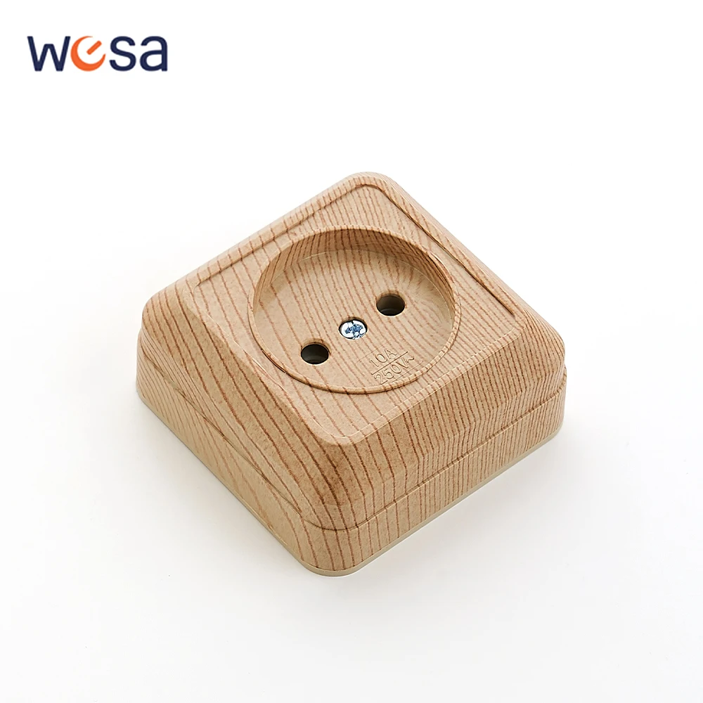 Holzstecker, Steckdose, nicht geschliffen, EU-Standard, Steckdosen, Farbe, Kunststoff, Wandmontage, klassisch, flammhemmend, 250 V, Oberfläche, Zuhause