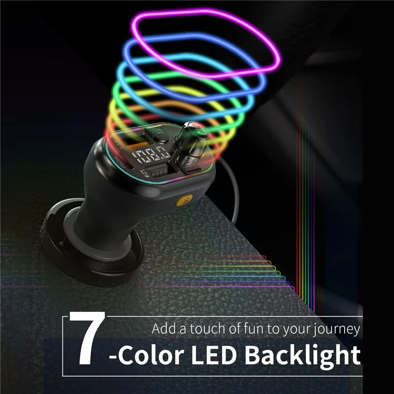 ที่ชาร์จแบตในรถไร้สายบลูทูธ 5.0 เครื่องส่งสัญญาณ FM เครื่องรับวิทยุรองรับห้าอุปกรณ์ชาร์จเพลงไฮไฟ 7 สี