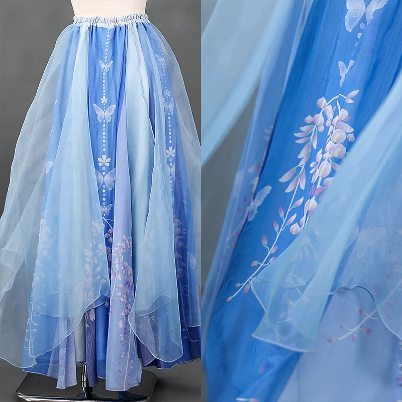 Chinese Traditional Classical Dance Costume Organza Gradient Flowing Skirt Elegant Fairy Big Swing Skirt Performance Practice