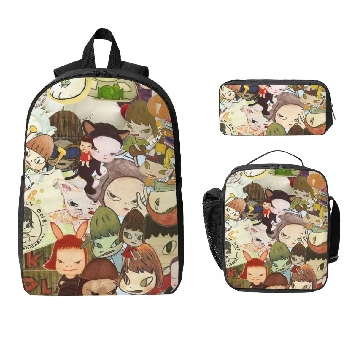 

Yoshitomo Nara Backpack Student Boys Girls BookBag School Bag Computer Shoulder Bags 3ps Insulated Lunch Bag Pencil Case