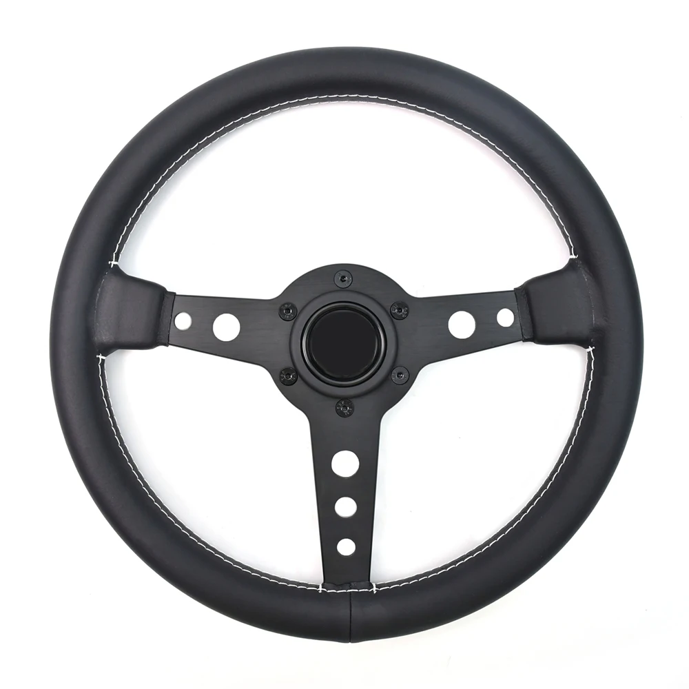 

320mm Flat Black Racing Steering Wheel 5mm Bracket Leather Drift Simulation Sports Modified Steering Wheel With 6 Holes