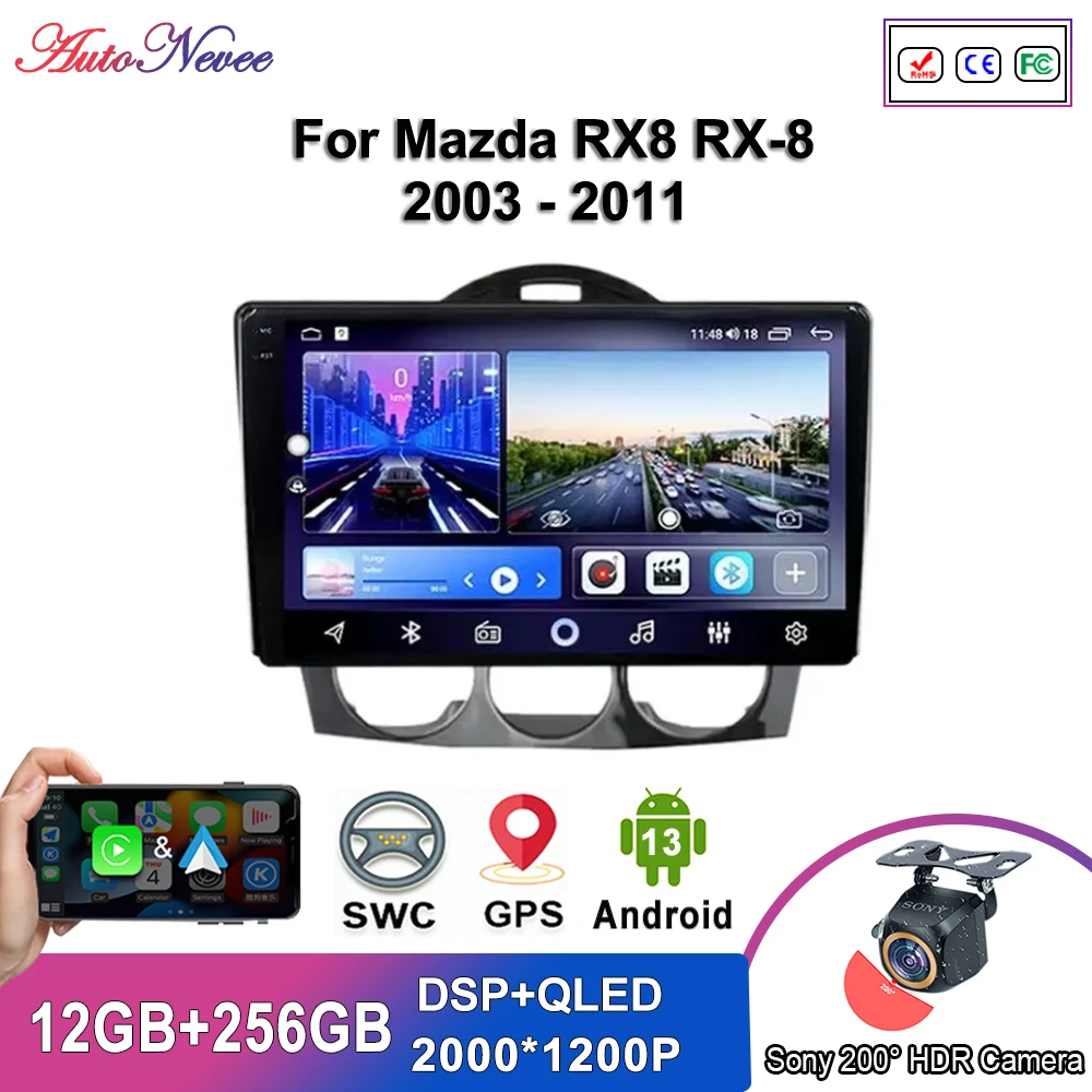 

Android 13 Multimedia For Mazda RX8 RX-8 2003-2011 Car Player GPS Stereo Navigation Auto Radio Screen No 2Din DVD 5G WIFI BT