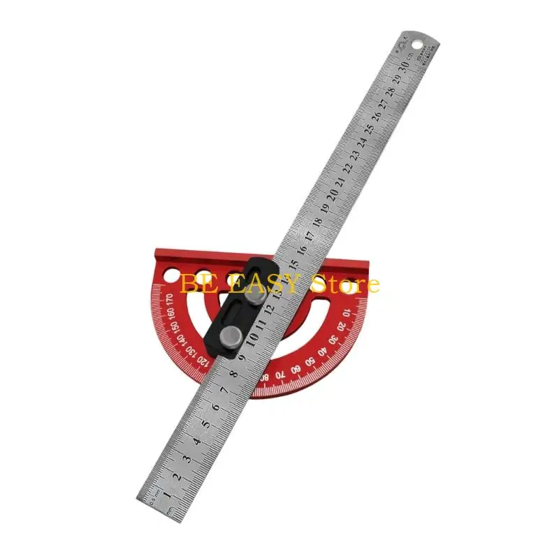 E28F Woodworking Layout Protractor Guide with Sliding Lock Bar, Clear Scale Reading and Metal Body for Daily Line Transfer Tasks