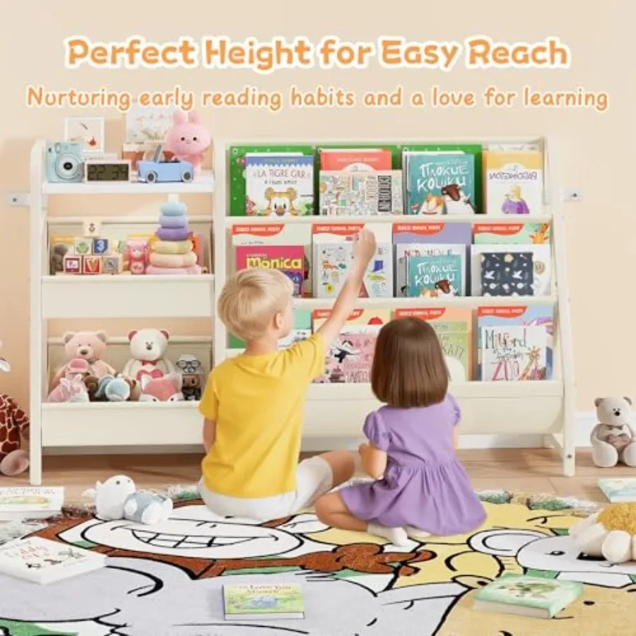 B4 Bookshelf and Toy Storage Book Shelf for Rooms Toddler Bookshelf for 3Tier Sling Baby Bookshelves Montessori Baby Bookcase f