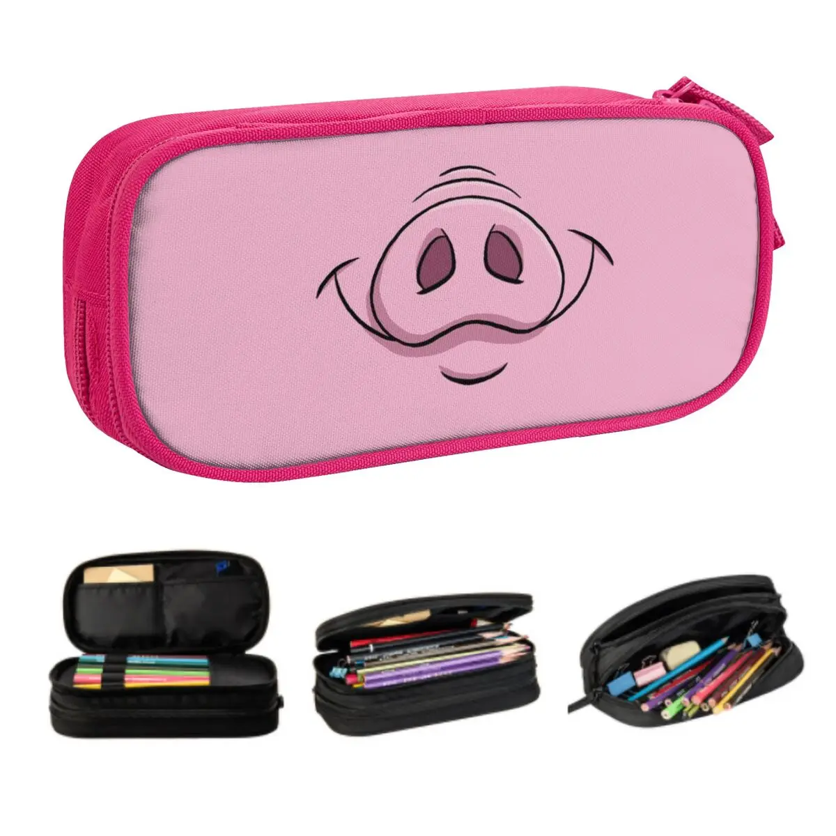 Custom Kawaii Happy Pig Pencil Cases for Boy Girl Large Storage Cartoon Animal Snout Pencil Box School Supplies