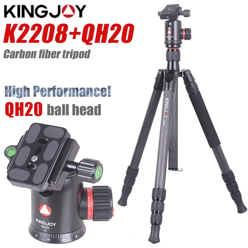 

KINGJOY Official K2208+QH20 Professional Carbon Fiber Camera Tripod Stand Monopod Dslr For Models Movil Flexible Stativ SLR DSLR