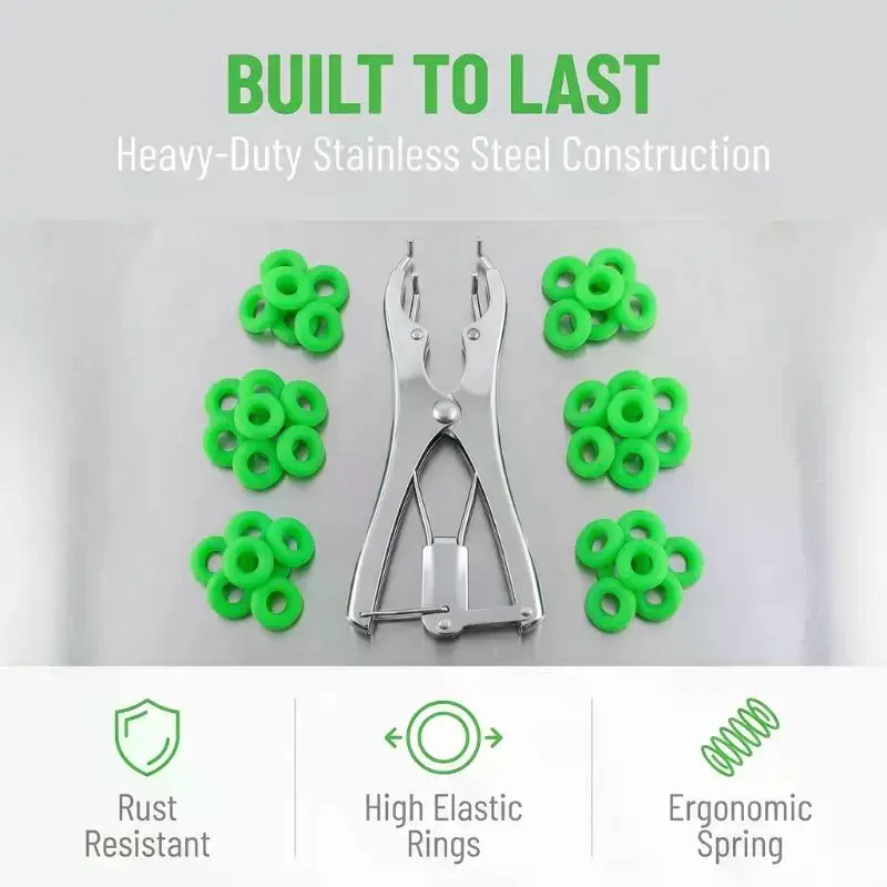 Stainless Steel Sheep Broken Tail Castration Forceps Expansion Clamp Elasticity Rubber Castration Rings Farm Animal Bloodless
