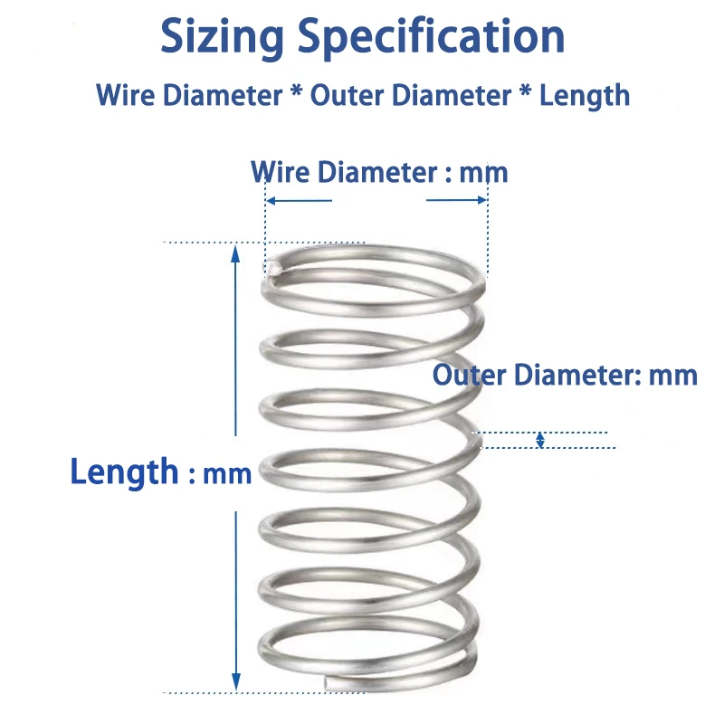 Picture 3: 1Pc 1.4/1.5/1.6mm 304 Stainless Steel Long Compression Spring, OD:10mm-30mm, Length: 150/200/250/300/400mm, Customizable