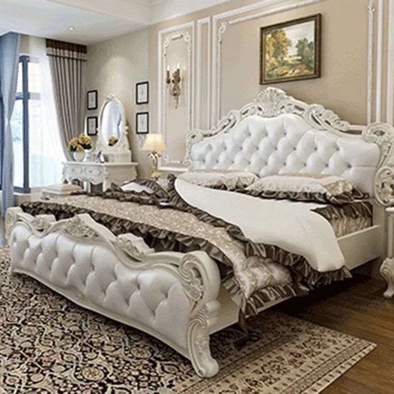 Princess Platform Bed Leather Sleeping Mobile European Castle Design Bed Floor Girls Letto Matrimoniale Lounge Suite Furniture