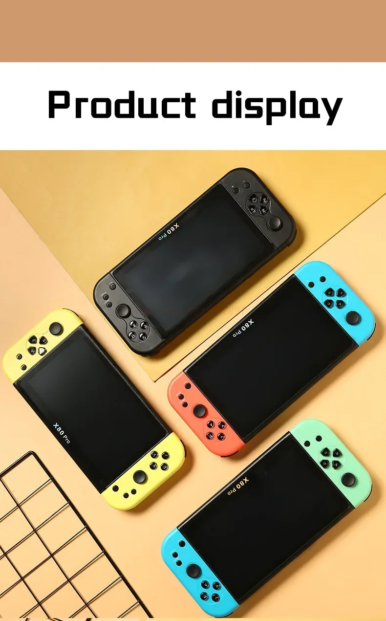 وحدة تحكم ألعاب X80Pro مقاس 7.0 بوصة IPS Retro Viedo بسعة 16 جيجابايت أكثر من 10000 لعبة Arcade PS1 13 محاكي يدعم التلفزيون خارج هدايا الأطفال