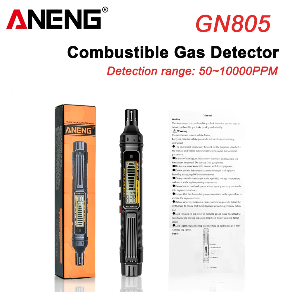 كاشف تسرب الغاز ANENG GN805 الاحتراق 50 ~ 10000PPM إنذار الصوت محلل الغاز تسرب الغاز متر LCD أدوات اختبار البيئة