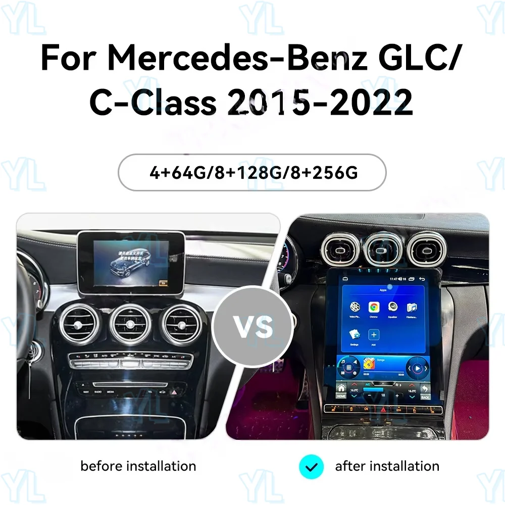 llyyhv Auto Carplay Android 14 Car Radio Multimedia Stereo For Mercedes Benz C Class GLC 2015-2022  Digital GPS Navigation DSP