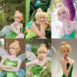 Halloween Beautiful Princess Girl Women Short Straight Bun Fairy Tinker Bell Cosplay Costume Wig for Christmas Thanks