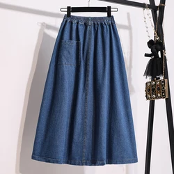 OHRYIYE Large Size 3XL Solid Color Denim Skirt Women 2023 Casual All Match Jean Skirt Female Midi Long Loose A-Line Skirt Lady