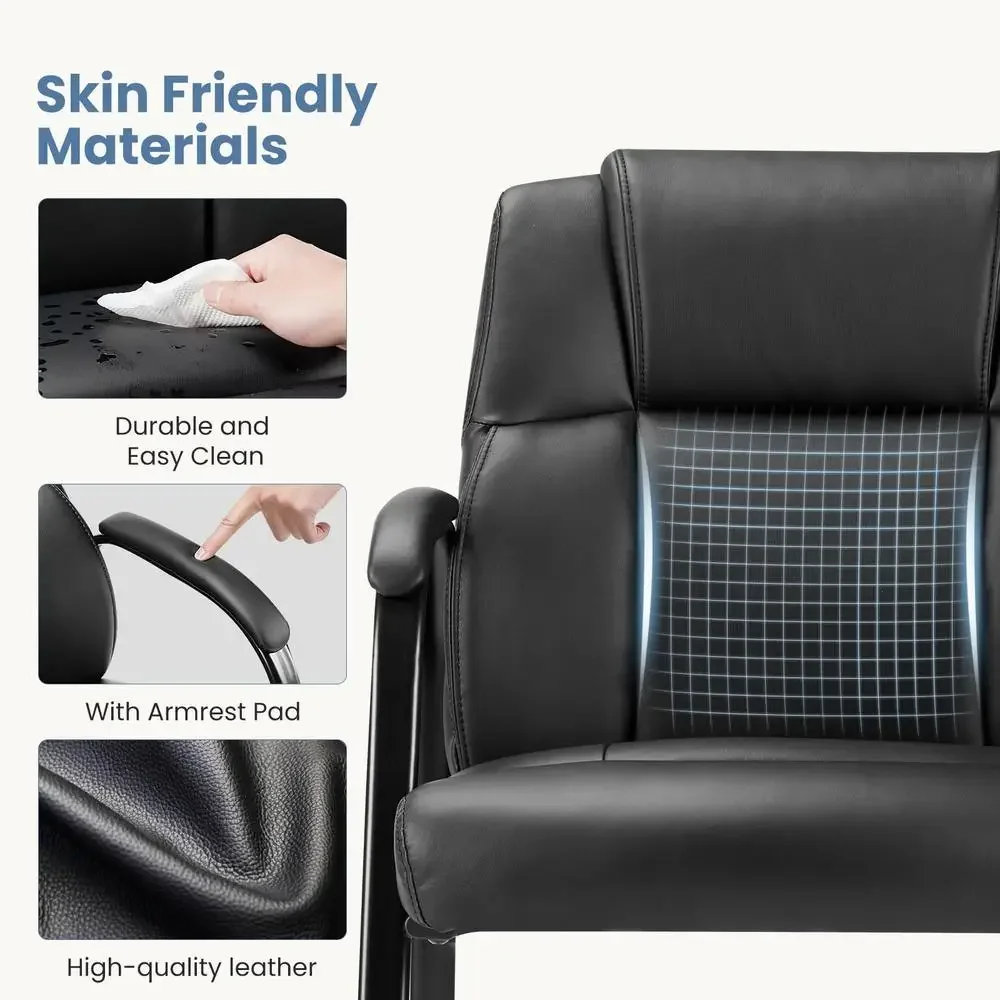 Conjunto de cadeiras ergonômicas de couro para convidados com 4 braços acolchoados, sala de espera, lobby de escritório