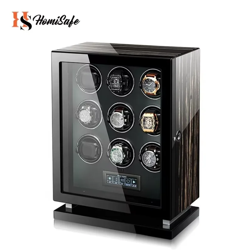 Luxury Automatic LED Light Rotation Motor Watch Winder Safe Materials Wood Leather PU For Luxury Watches Cases Boxes