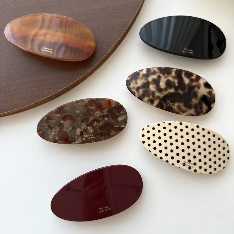 Korean-Style Oval Acetate Hair Clips, Elegant & Exquisite Barrettes, Versatile Atmosphere-Fitting One-Spring Clips