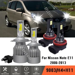 4x LED Headlight Bulbs H4+H11 High Low Fog Combo 6000K White For Nissan Note E11 2006-2013 2007 2008 2009 2010 2011 2012