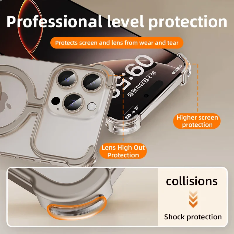 iPhone 16 Pro 15 14 Pro Max 무선 충전 알루미늄 합금 충격 방지 뒷면 커버 범퍼 용 금속 Magsafe 프레임 전화 케이스