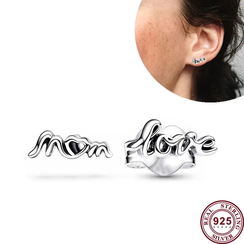 Hot Selling 925 Sterling Silver Mother's Day Love Heart Snowflake Original Women's Water Drop Logo Earrings DIY Charm Jewelry