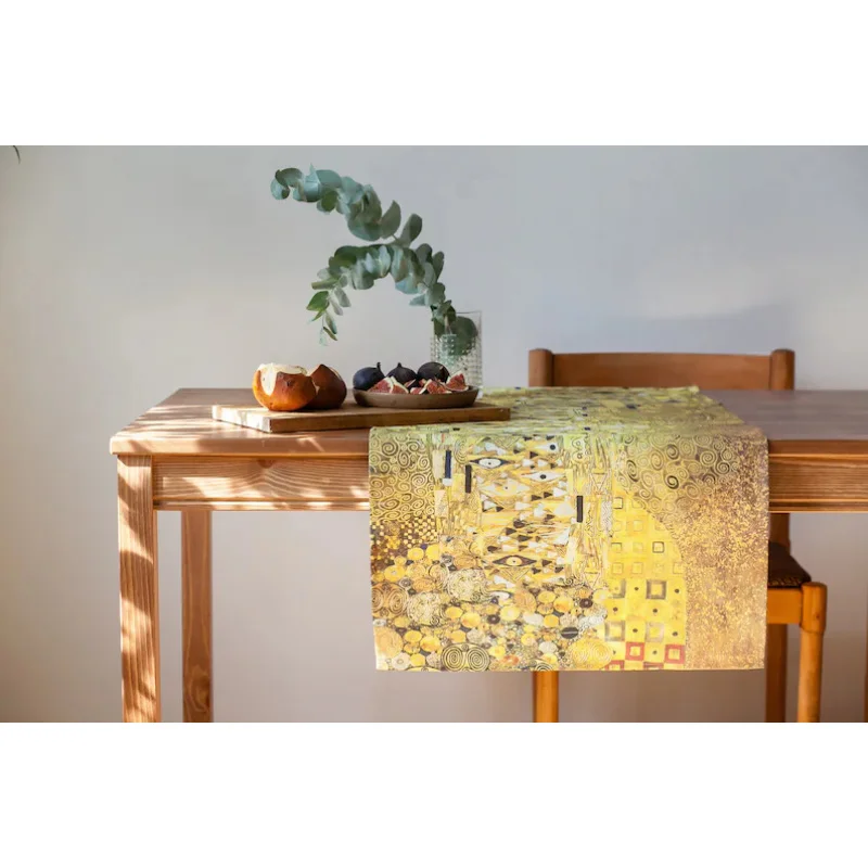 Chemin de table en lin VIKAMA - Nappe décorative avec motifs Gustav Klimt et Adele Bloch-Bauer