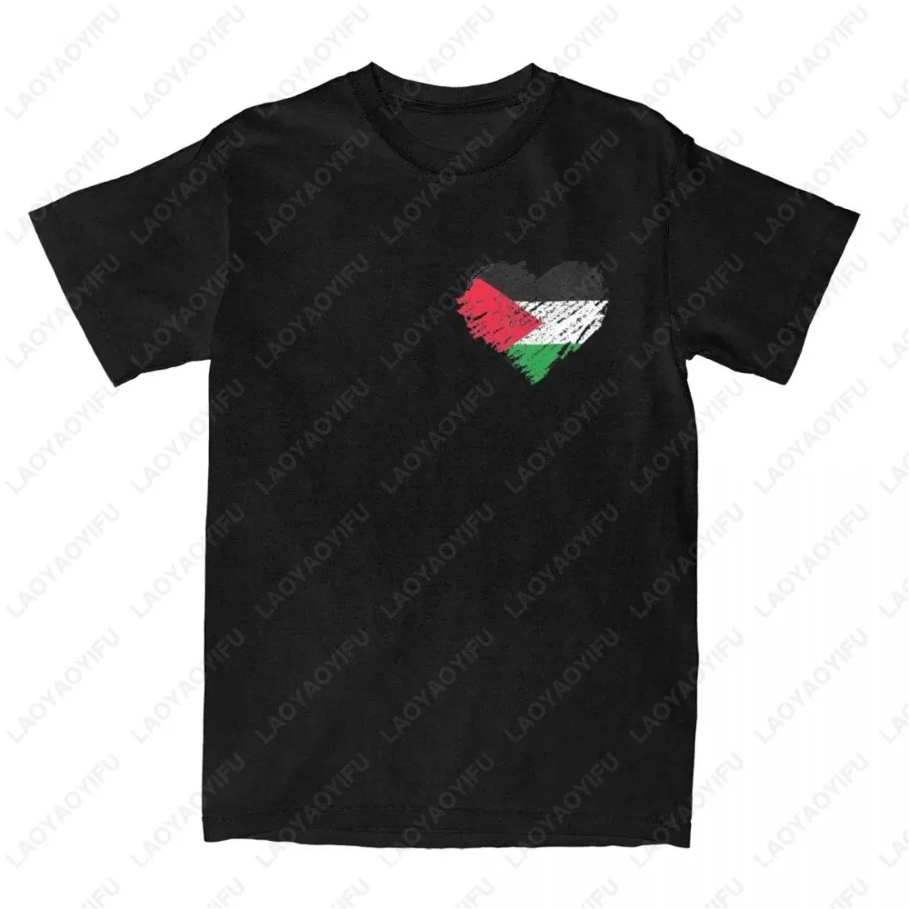Palestine Palestinian Heart Scribble Vintage Men T-Shirt Streetwear Printed Fashion Short Sleeve Casual O-Neck Pure Cotton Tops