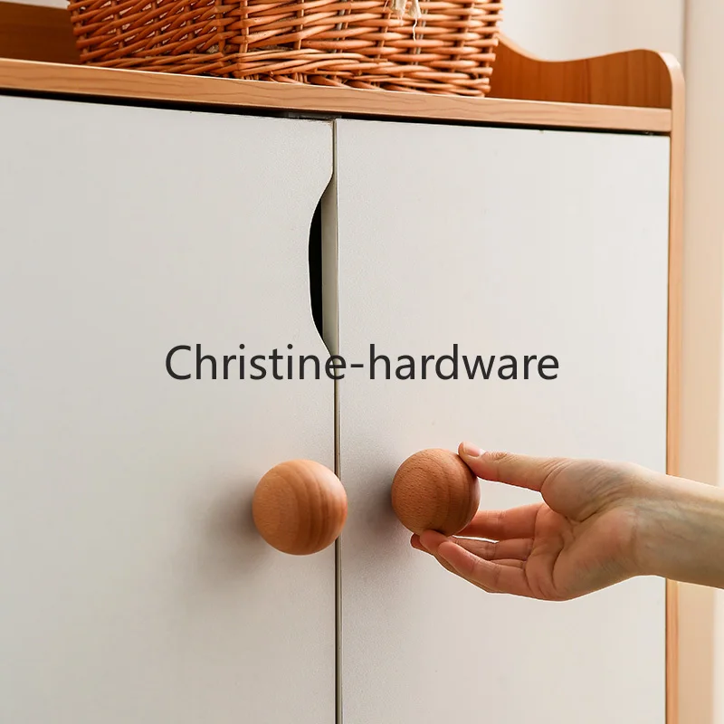 Drawer handle log solid wood wardrobe door ball handle Japanese Nordic simple cabinet round single hole small handle