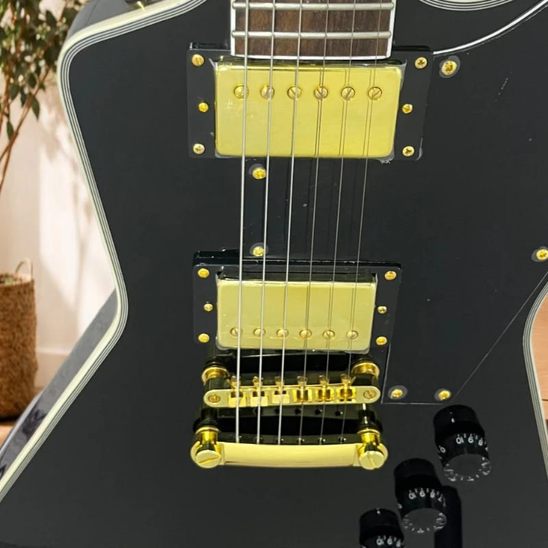 Electric Guitar Pure Black Pointed Square Shaped Explore Solid Wood Piano Body Rosewood Neck Hard Rock Retro Free Shipping