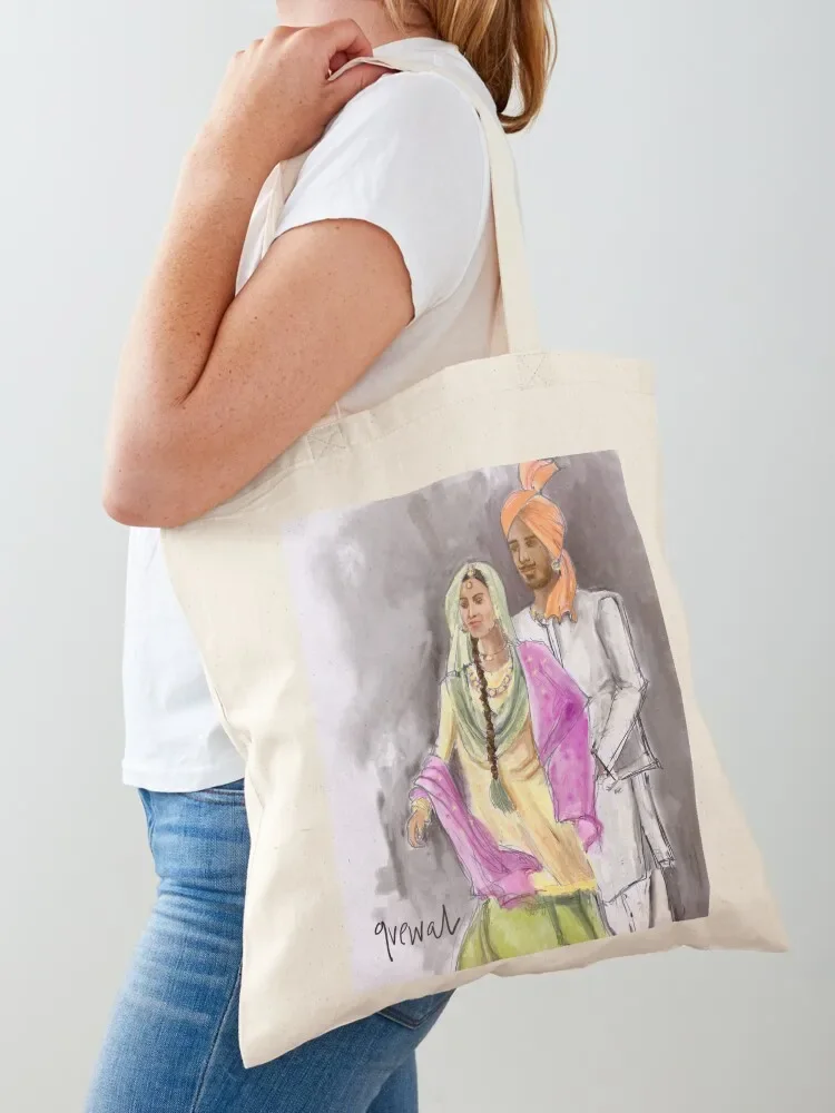 

Punjabi couple Bhangra dancers painting Tote Bag bags luxury women personalized tote shopper bags sac pour femme