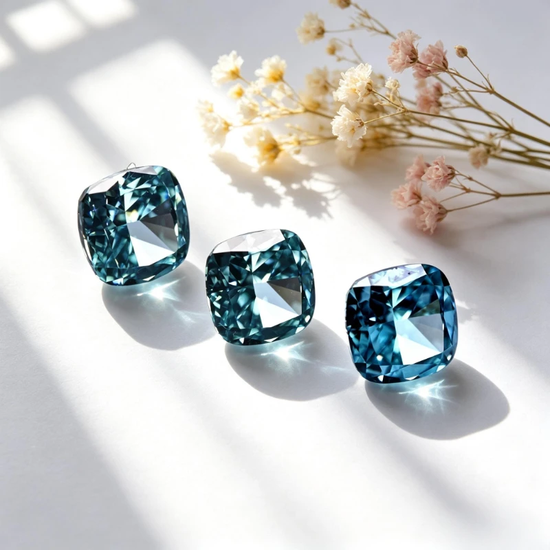 Kubischer Zirkonia Crushed Ice Cut Quadratische Kissenform Aquamarin-Farbe 5A+ Qualität CZ 4K-Schliff Hochkarätiger Diamant – Detail 6
