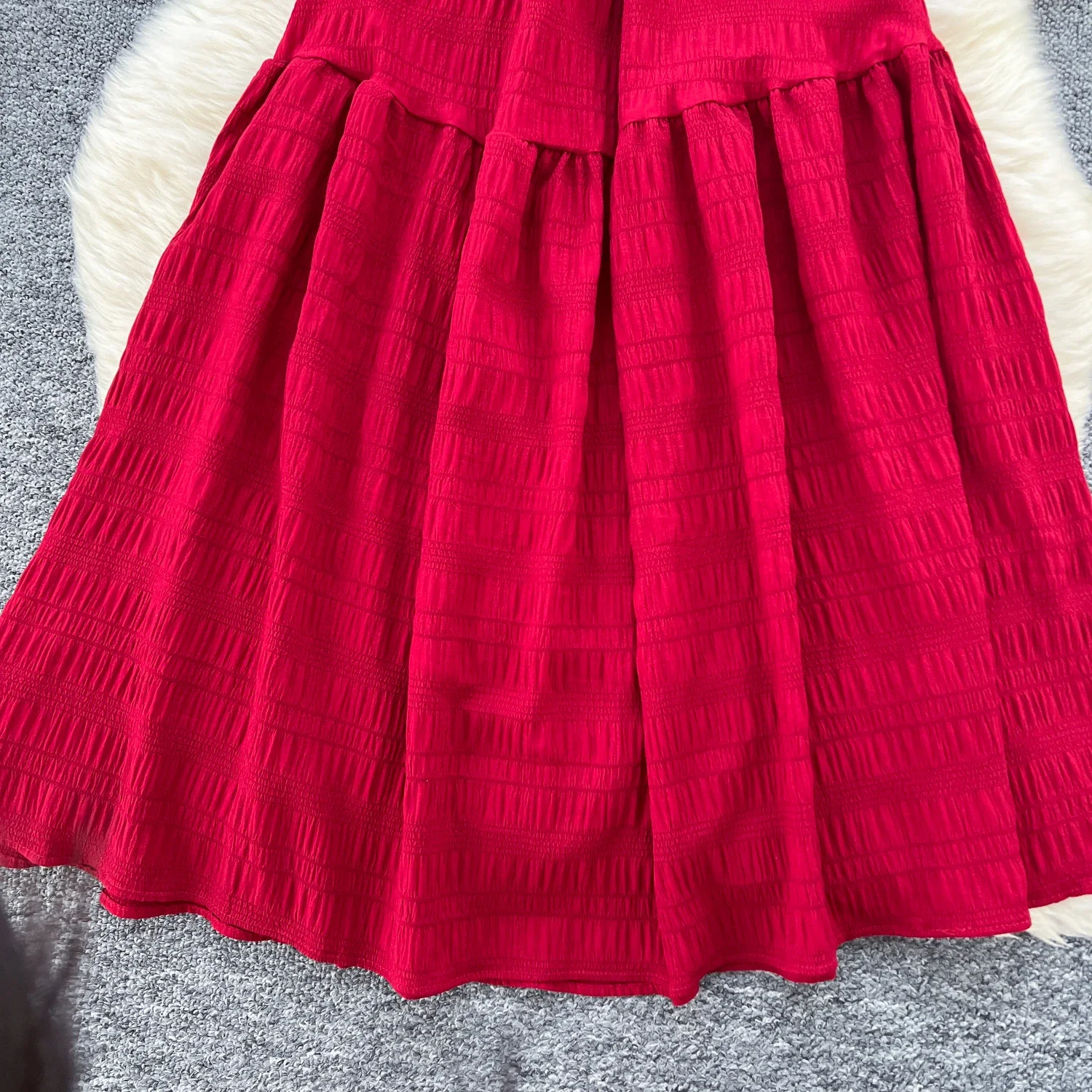 Chic Square Collar Vintage Short Puff Sleeve Elegant Pleated A-line Dresses French Fashion Evening High Street Summer Clothing