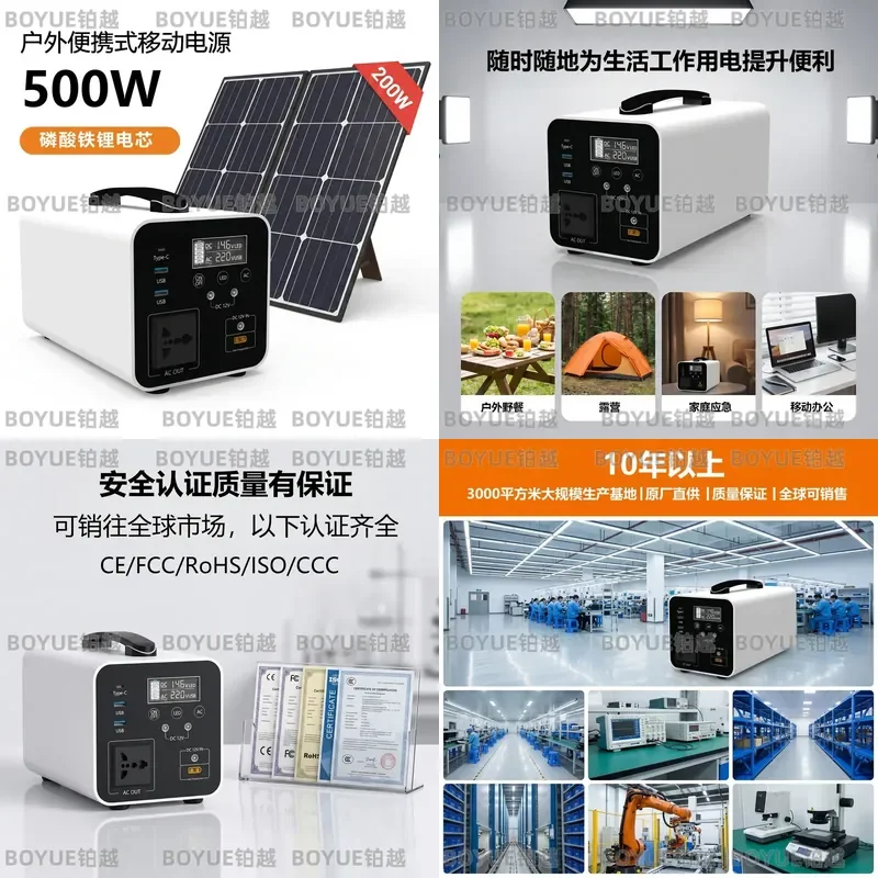 500W Portable Power Station Lightweight Outdoor Solar Generator Emergency Backup Battery Pack Mobile Energy Storage for
