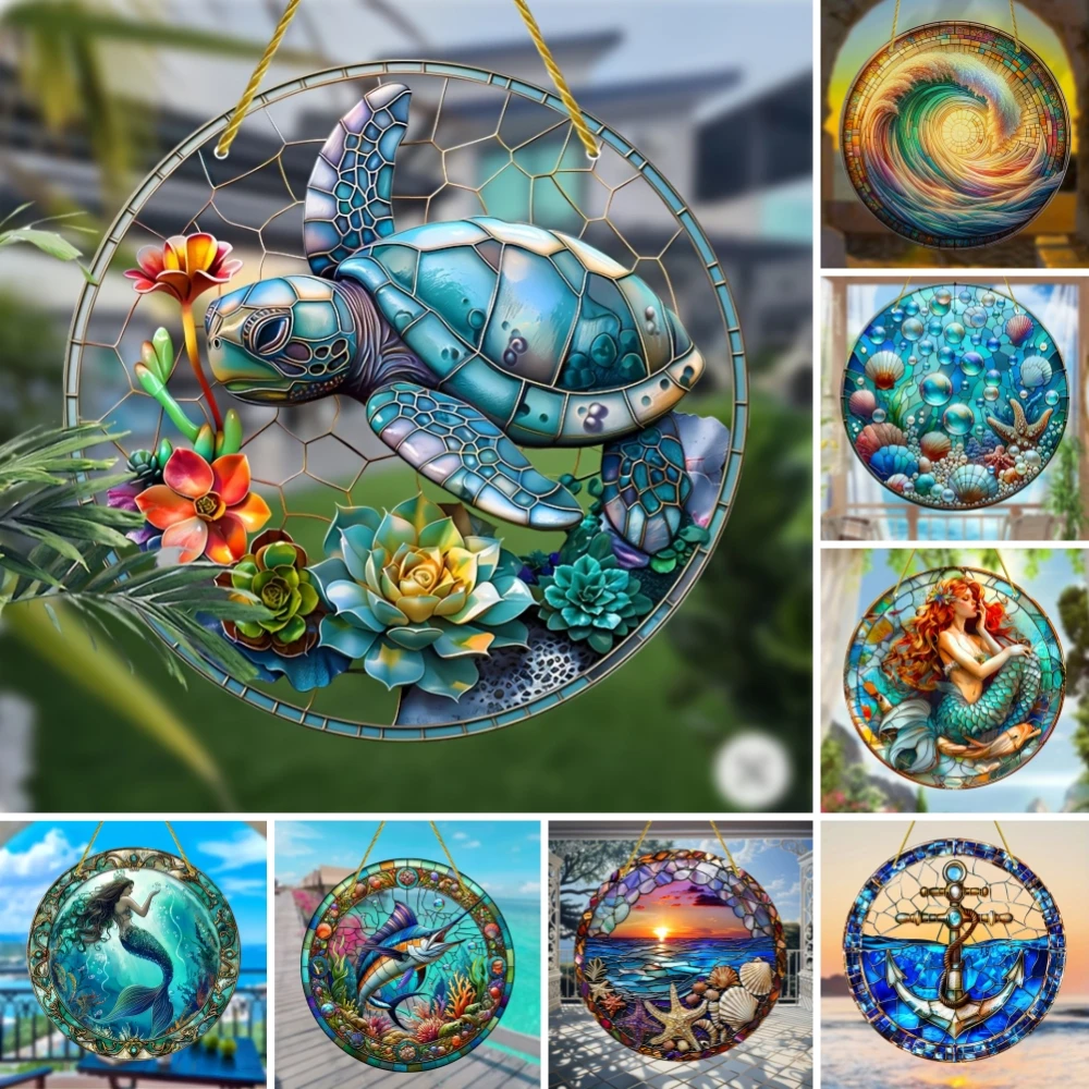 Underwater World Light SunCatcher Sign, Dolphin Acrylic Sign, Housewarming Gift, Hanging Window Decor, Garden,Room Wall Decor