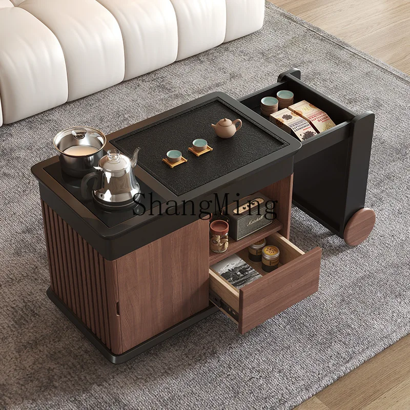 

FG solid wood movable and retractable integrated tea cart sofa side several multi-functional tea cabinet small tea table