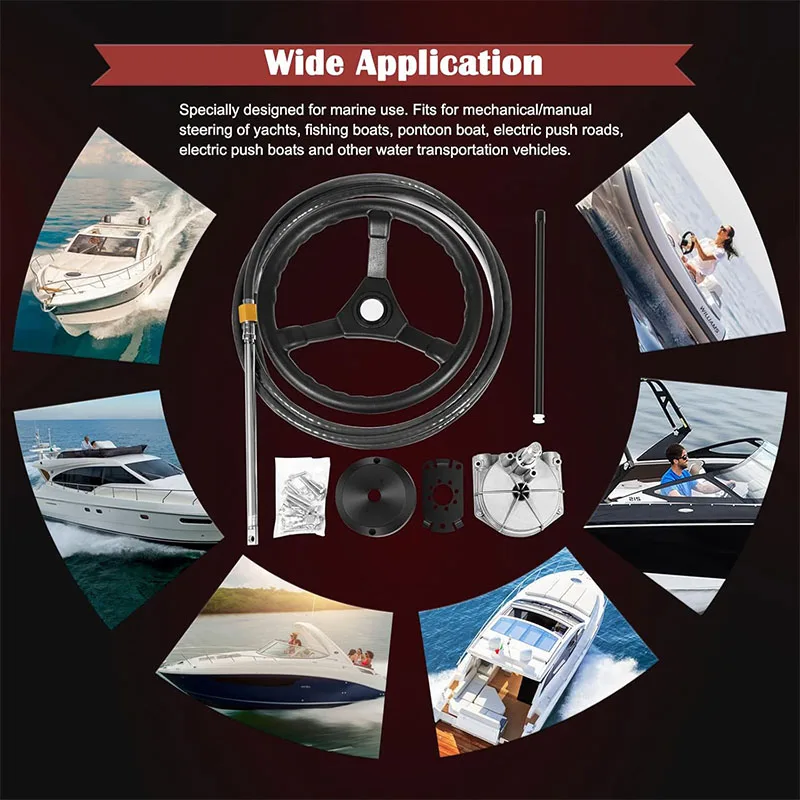 Boats Steering System, 15 Feet Cable Outboard Steering Kit with 3/4'' Standard Tapered Shaft & 13.5