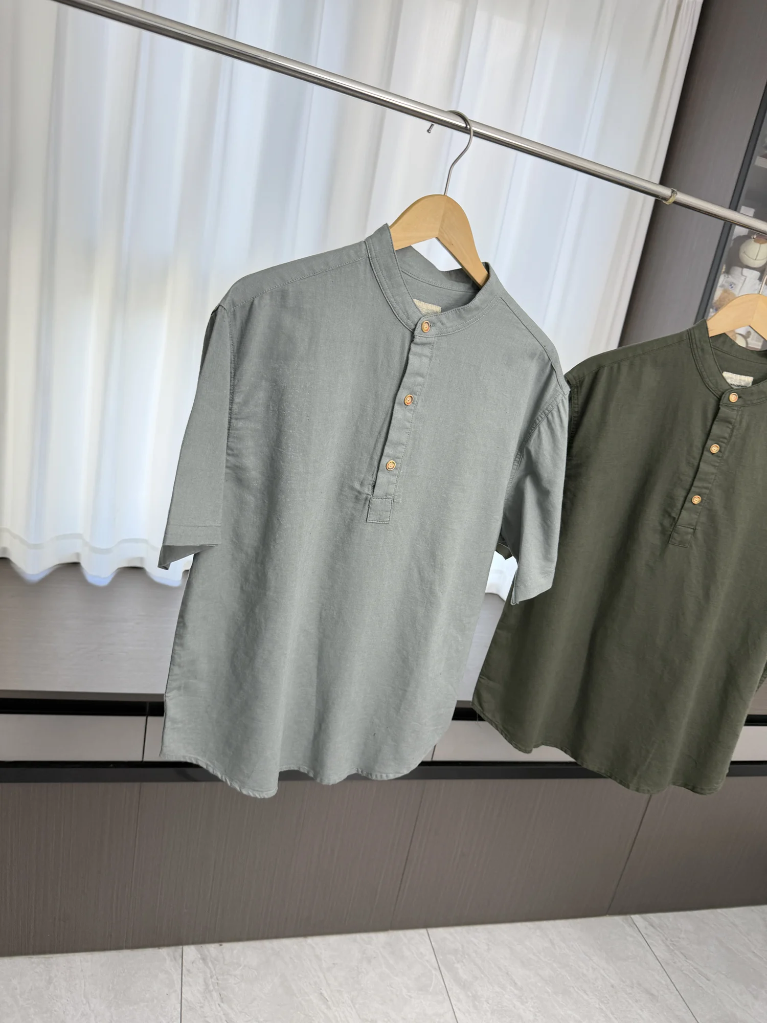 High-End Linen Blend Men's Summer Shirt Moisture Wicking Breathable Stand Collar Casual Short Sleeve Fashion Urban Style
