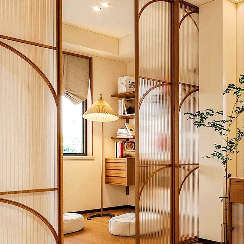 

Changhong glass partition screen solid wood custom art water pattern glass living room modern entrance office blocking half wall