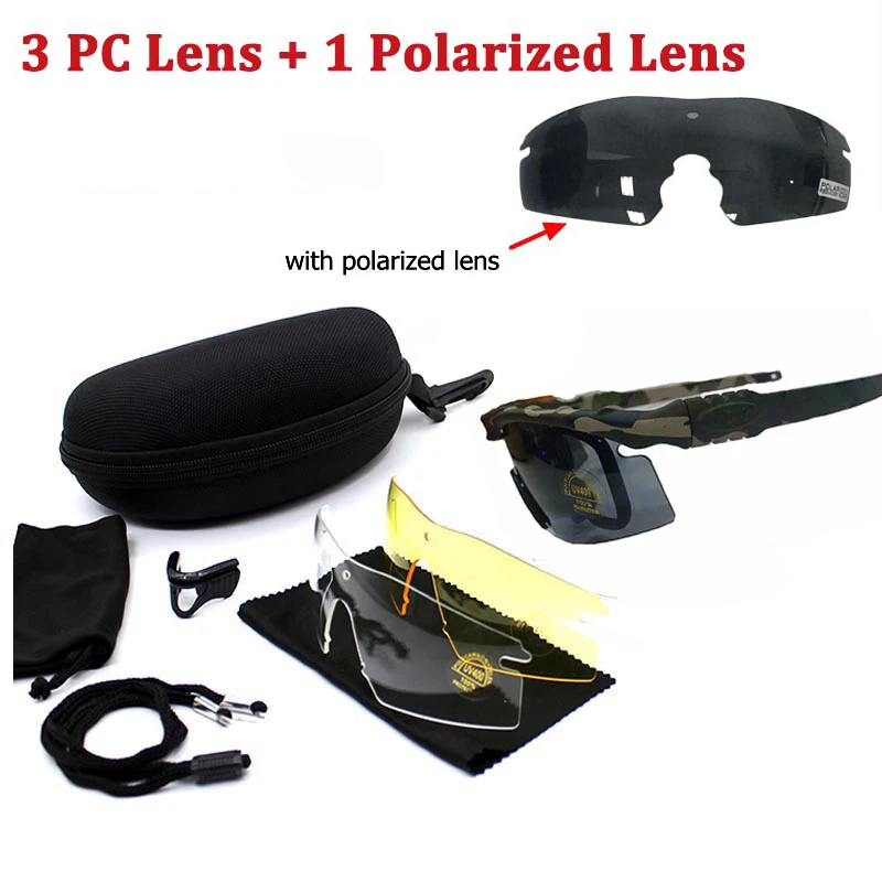 Lunettes de protection UV de l\'armée pour sports de plein air, lunettes de soleil de chasse, lunettes polarisées Airsoft, lunettes de randonnée