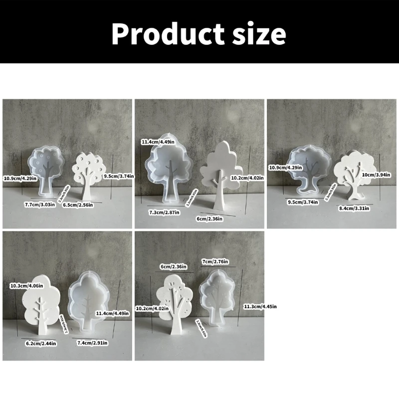 مجموعة قوالب شموع من السيليكون لمجموعة الحرف اليدوية مكونة من 5 قوالب شجرة سيليكون متعددة الاستخدامات لمشاريع صياغة الجبس A0KD