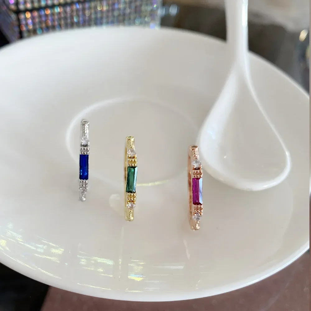 

MDLFES Moiss..n Diamond Style Handmade green spinel ring rectangle sapphire corundum plated 18k gold vintage