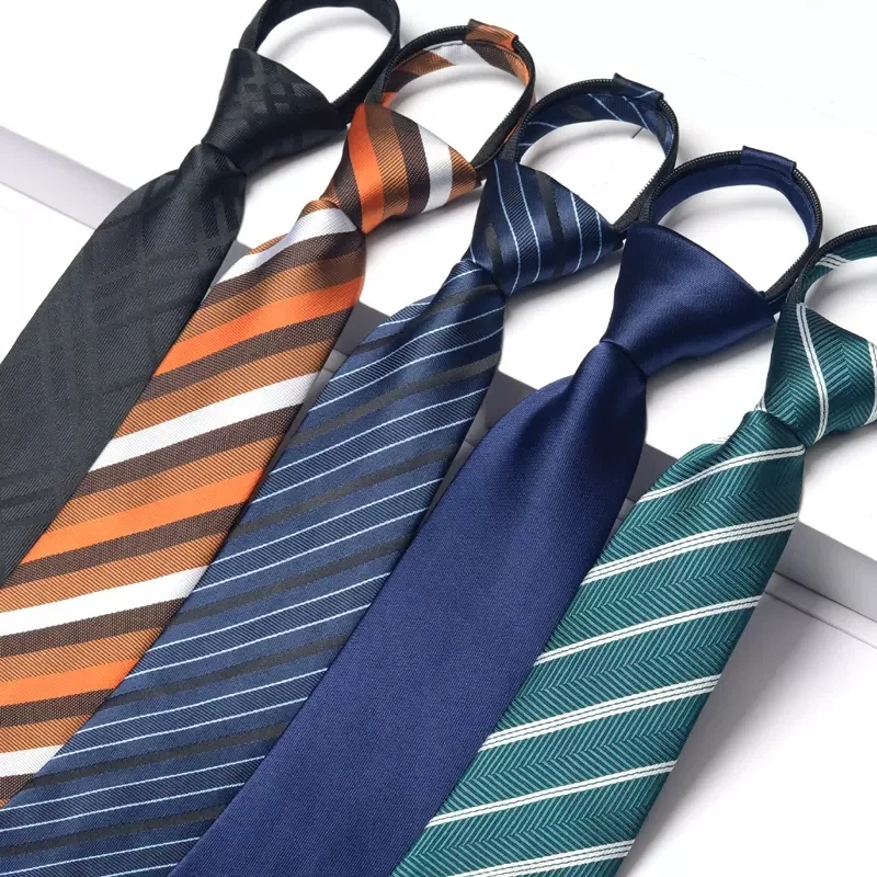 

High Quality 2024 New Standard 7cm Uniform Men's Business Dress Zipper Tie Student Tide Convenient For Lazy People Necktie