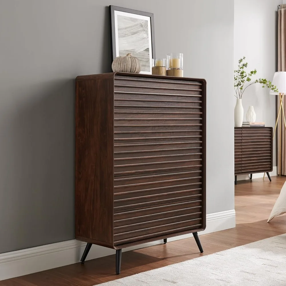 

Комод с 5 ящиками для спальни, современный деревянный рифленый комод середины века высотой 48 дюймов, комод с конической ножкой для спальни