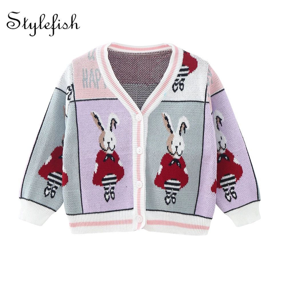 2022 autumn new infant cardigan lovely rabbit jacquard long sleeve knitted baby coat