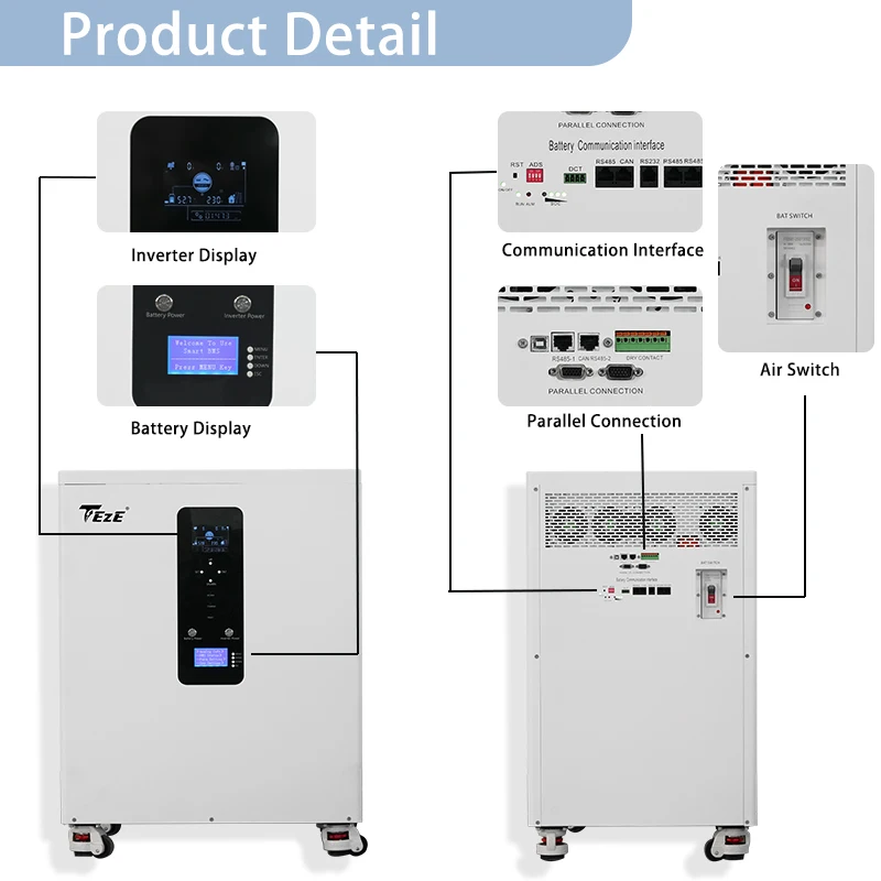 TEZE Three-Phase AC380V 15KWH 20KWH Powerwall 51.2V 300AH/400AH LiFePO4 Battery With Inverter All-in-one 10KW Output